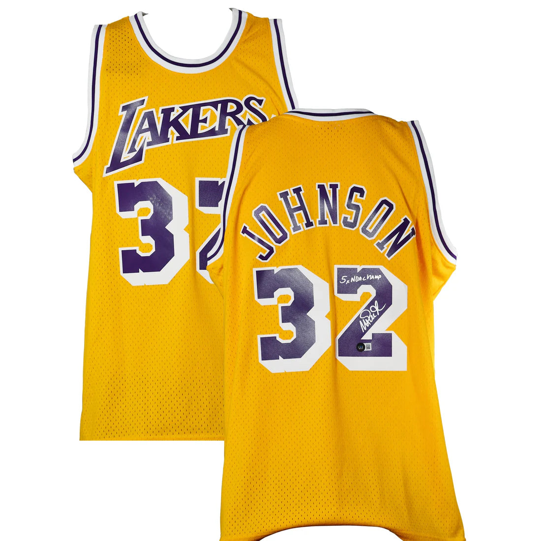 Magic Johnson Signed “5X Champ” Authentic Lakers Jersey by Mitchell & Ness – Beckett Certified