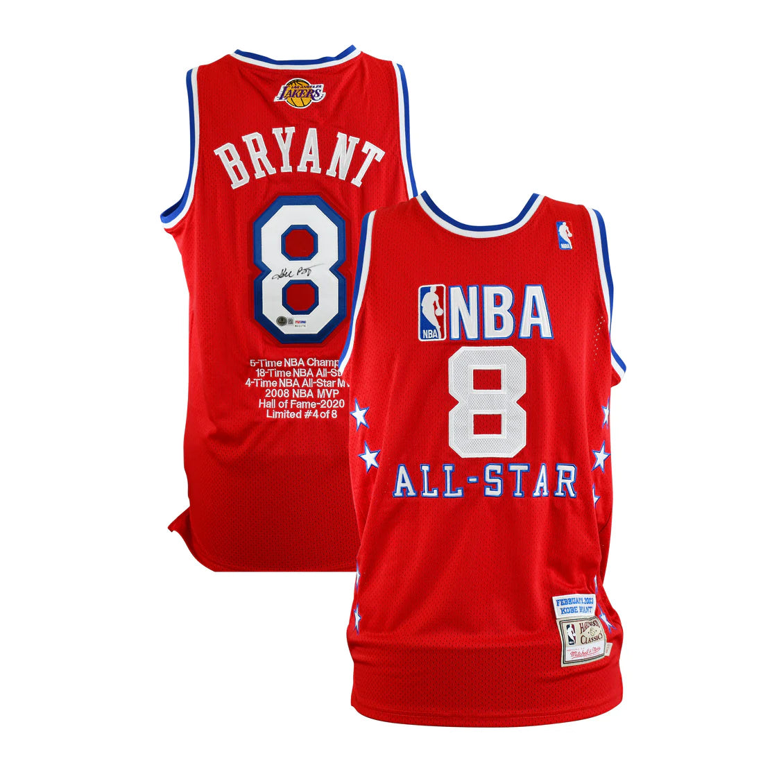 Limited Edition 4/8 Authentic Mitchell and Ness All Star Game 2003 signed by Kobe Bryant certified by Beckett and PSA