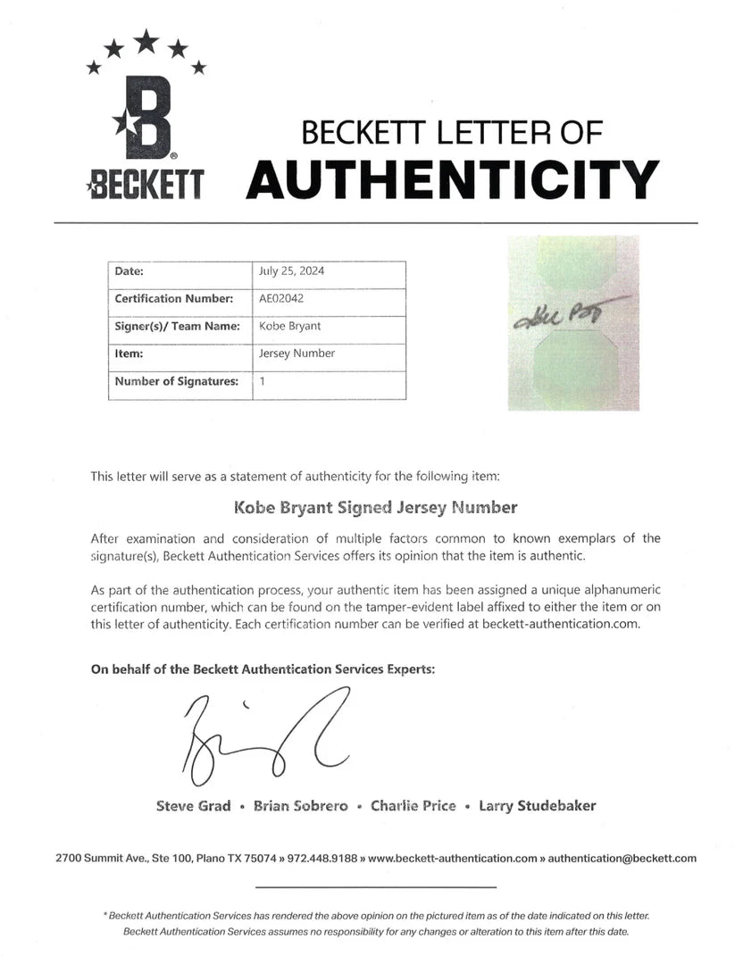 Limited Edition 4/8 Authentic Mitchell and Ness All Star Game 2003 signed by Kobe Bryant certified by Beckett and PSA