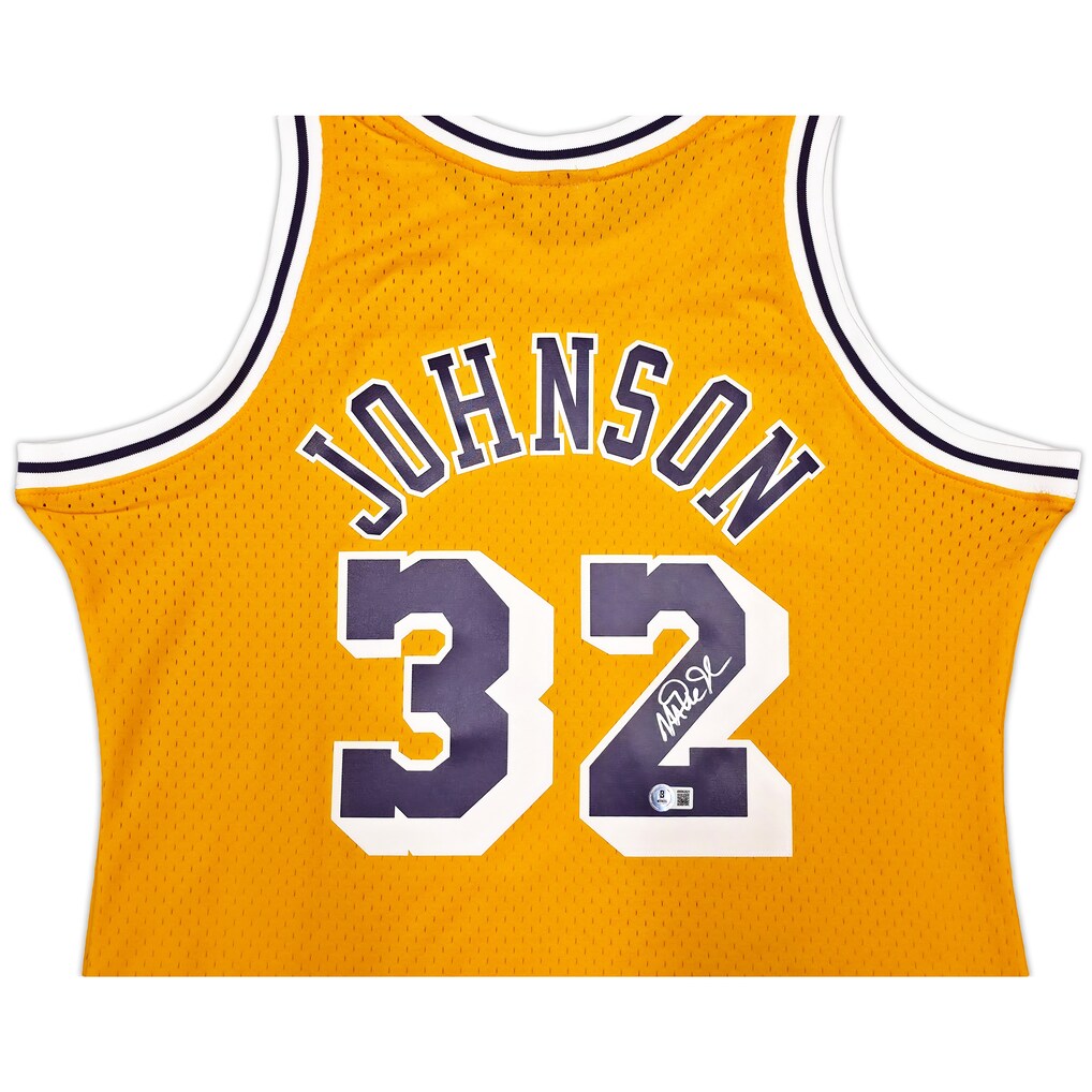 Magic Johnson Los Angeles Lakers Autographed 1984–85 Mitchell & Ness Hardwood Classics Swingman Jersey – Beckett Certified
